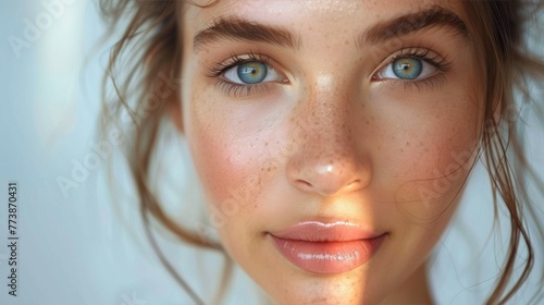 Woman With Freckled Hair and Blue Eyes