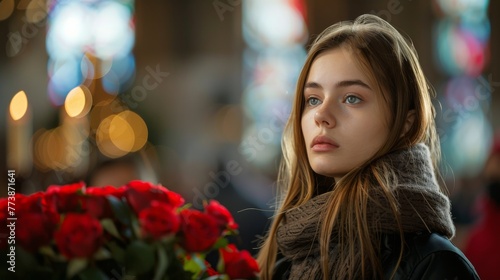 Woman Standing in Front of Flowers
