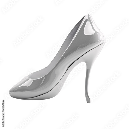 Shiny white ladies shoe side view isolated on white background , high hell pump shoe