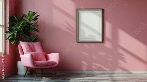 Pink Room With Two Chairs and Mirror