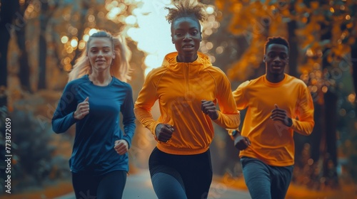 Group of People Running Down Road