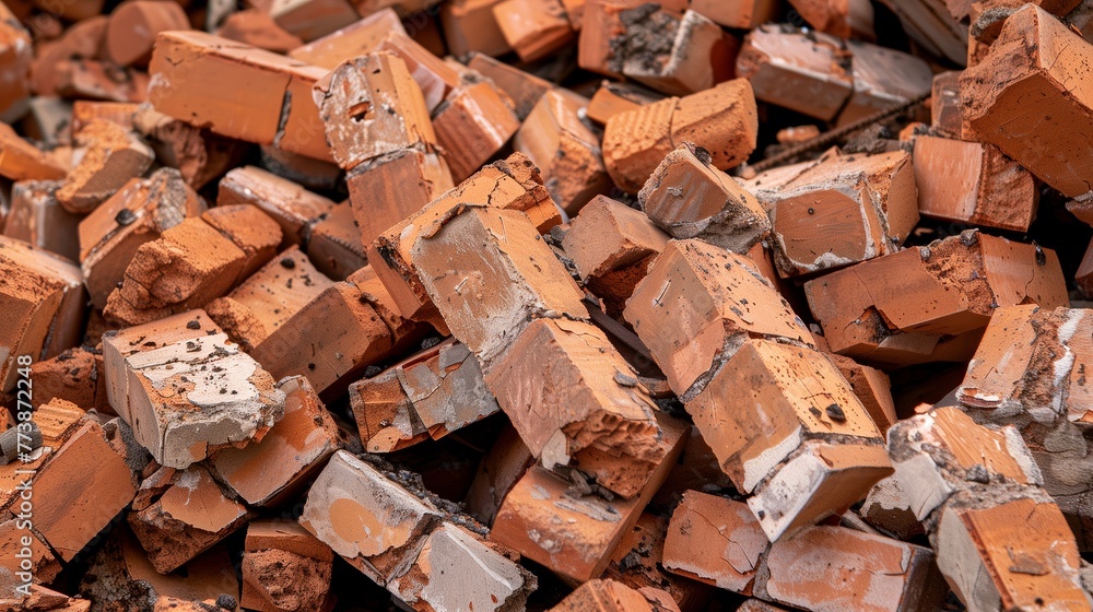 Weathered Surfaces of Stacked Broken Bricks Weathered Surfaces of Stacked Broken Bricks