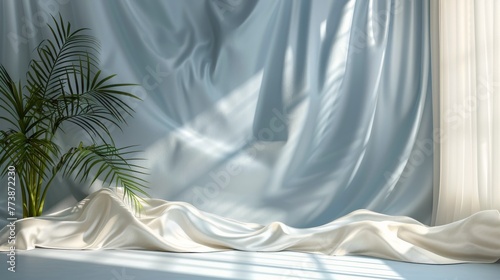 Palm Tree Painting in Front of a Curtain