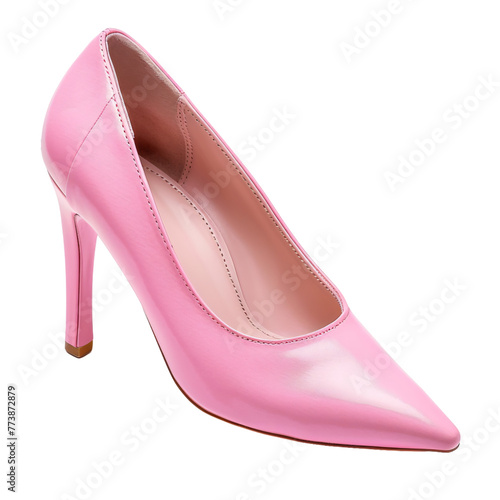 One pump shoe isolated on white background , ladies pink shoe, luxury high heel 