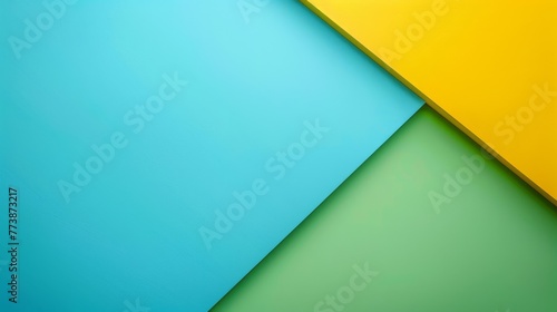 A minimalistic geometric design with a clean blend of blue, green, and yellow panels..