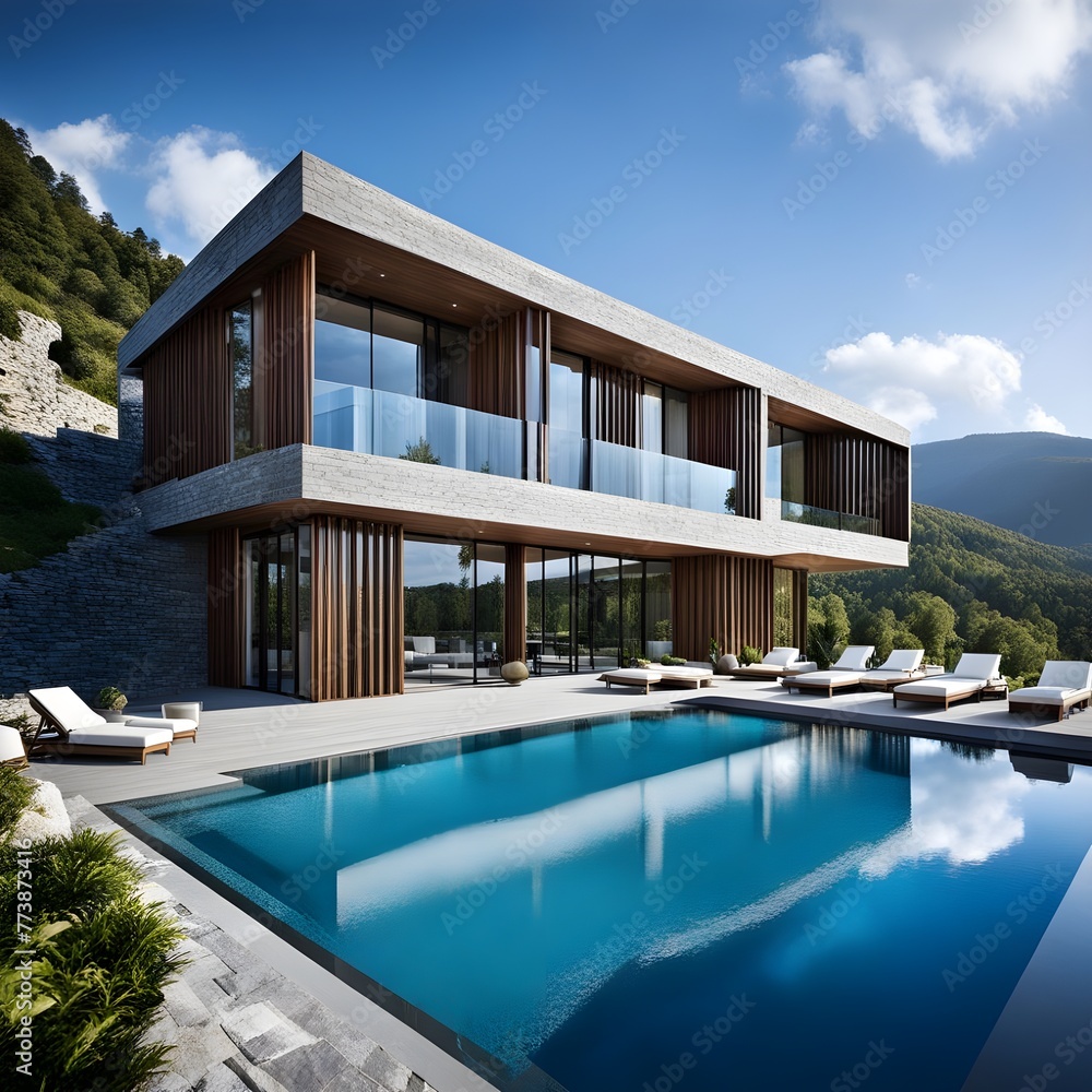 Fototapeta premium beautiful hotel design by architect with different floors located in a mountain 