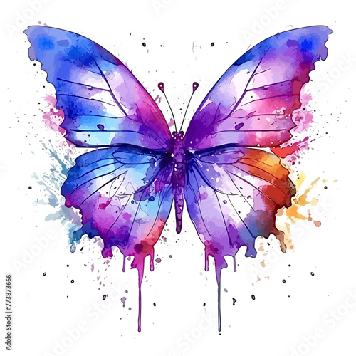 Watercolor purple and pink butterfly watercolor isolated on a white background  butterfly illustration  splash color 