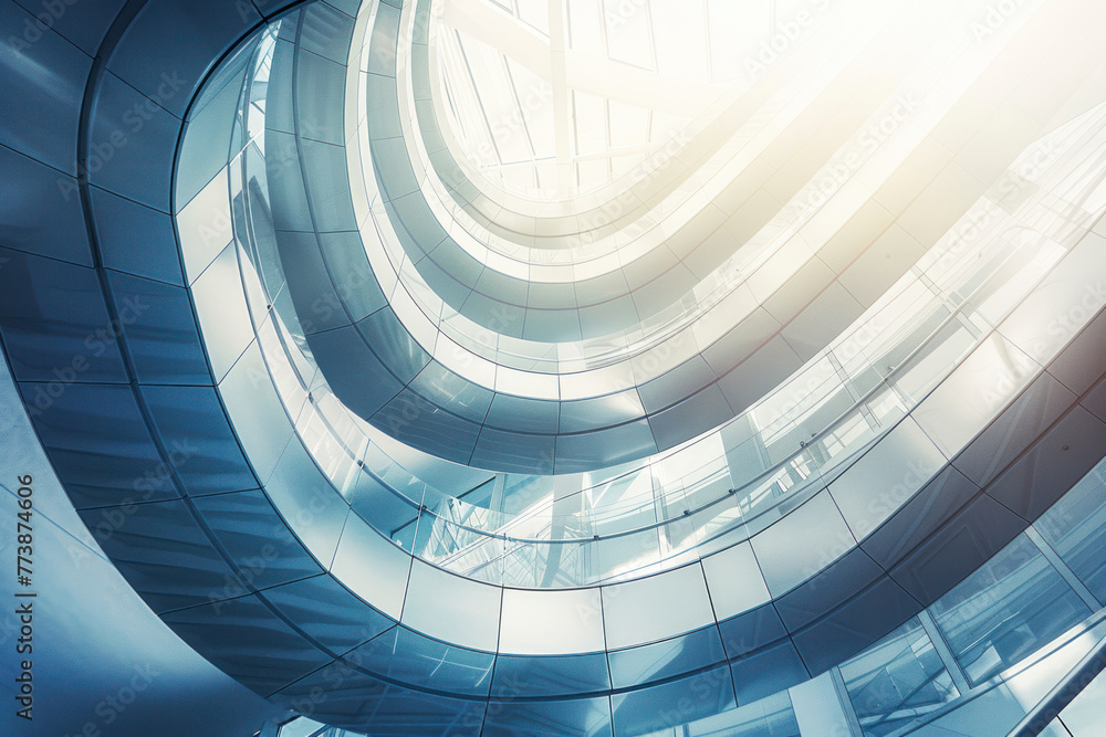 Fototapeta premium Low angle view of modern spiral staircase.