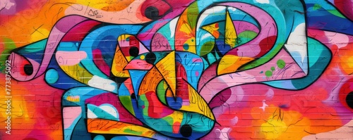 Vibrant Street Art  A Colorful Abstract Graffiti Urban Wall Mural
