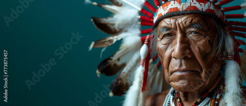 Native american portrait, copy space, wide-screen background © Jaroslaw
