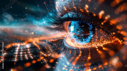 Eye of futuristic and Innovative Imagery AI and Automation use of artificial intelligence and automation in business processes, illustrating efficiency and productivity enhancements © JovialFox