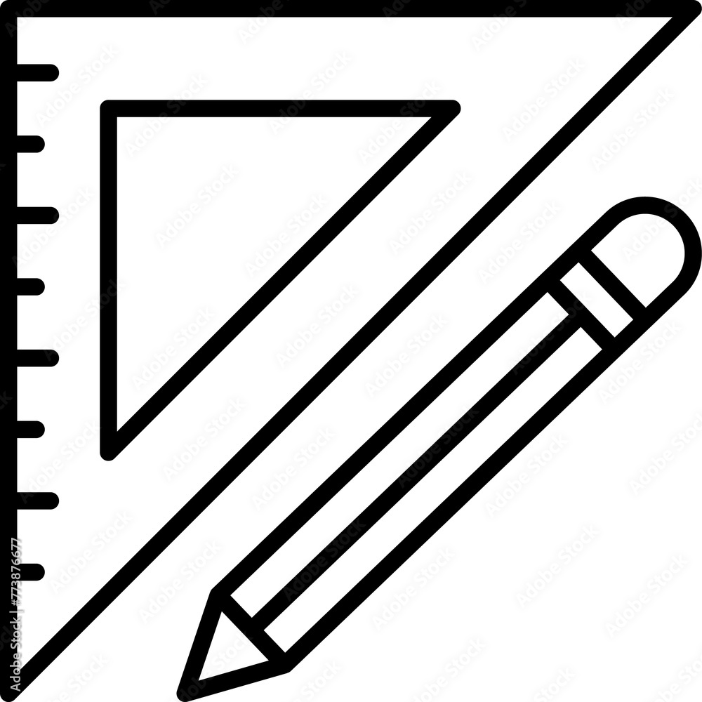 Measurement triangle and pencil icon in simple outline style for websites, apps