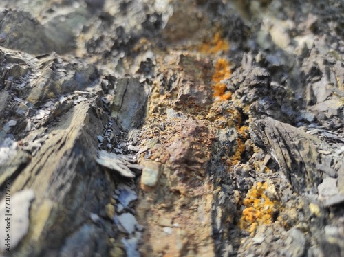 Geodesy. Stone texture. The rock is brown and red. Mineral background. Design from natural materials.