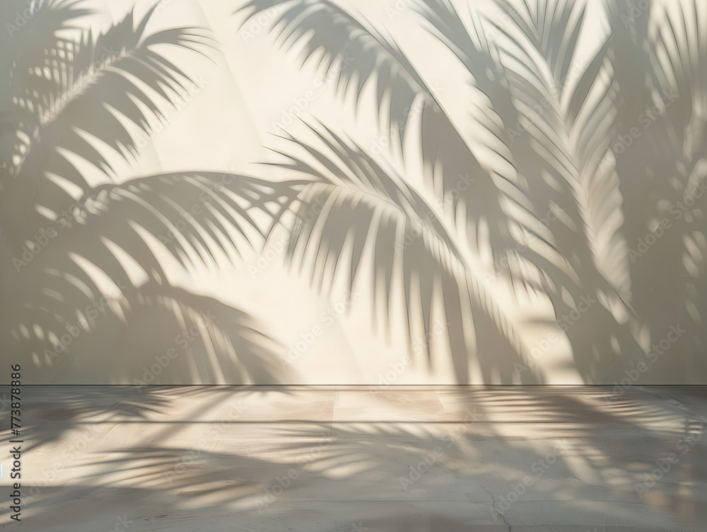 empty blank white room with window and palm trees shadows, nobody inside empty blank white room with window and palm trees shadows, nobody inside