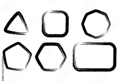 brush stroke triangle, rectangle, pentagon, hexagon, and octagon shaped free hand paint. black brush stroke frame