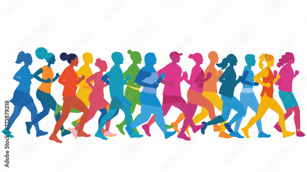 Group of individuals with running gear participating in a marathon race, showcasing endurance and determination