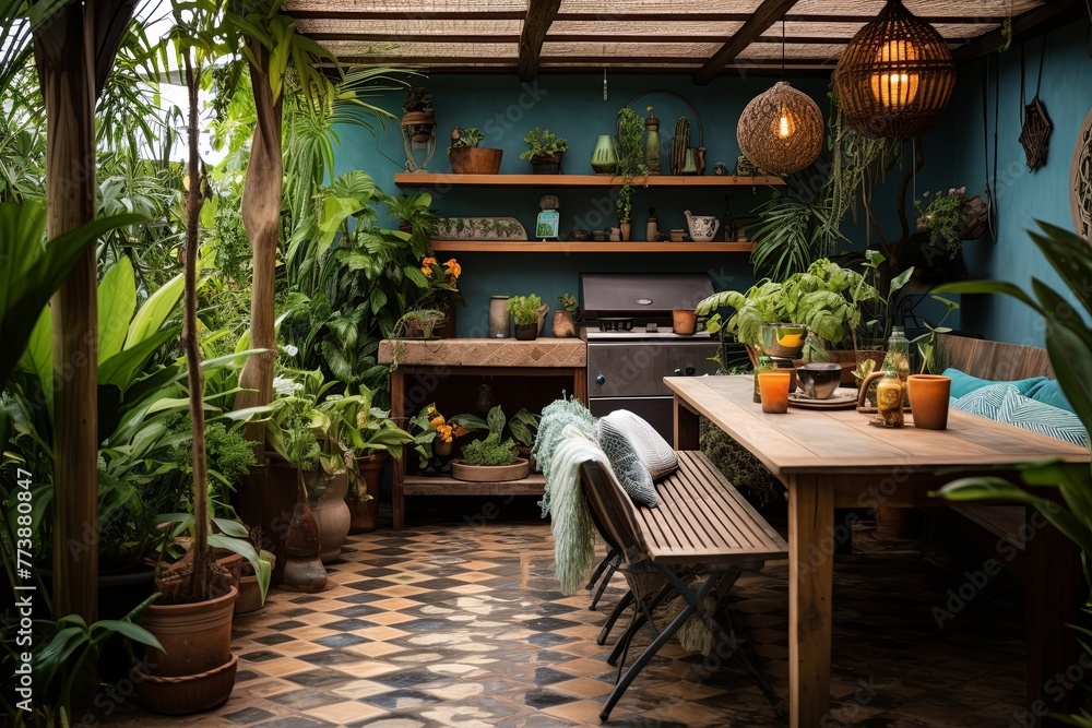 Ceramic Tiles & Outdoor Seating: Boho-Chic Outdoor Kitchen Inspirations