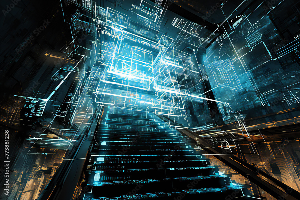 Digital stairs representing growth and evolution