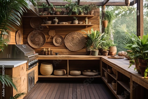 Boho-Chic Outdoor Kitchen: Wooden Countertops & Macrame Accessories Guide photo