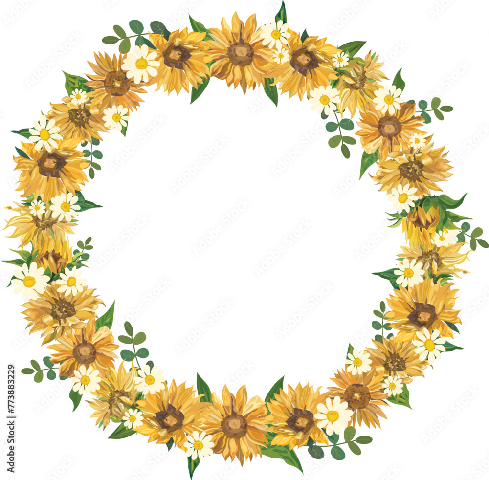Sunflower wreath illustration on transparent background. Sunflower wreath illustration on transparent background.