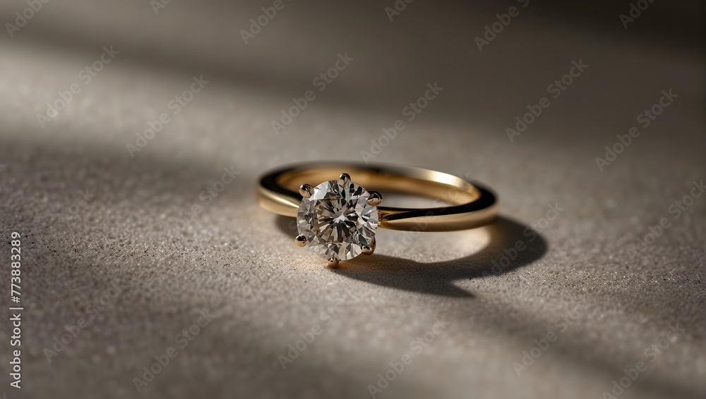 A sleek, modern engagement ring with a single, flawless diamond, catching the light in a chic, minimalist setting Generative AI A sleek, modern engagement ring with a single, flawless diamond, catching the light in a chic, minimalist setting Generative AI