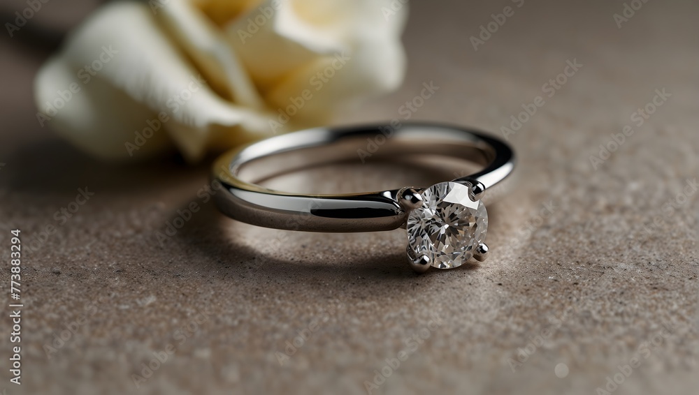 A sleek, modern engagement ring with a single, flawless diamond, catching the light in a chic, minimalist setting Generative AI A sleek, modern engagement ring with a single, flawless diamond, catching the light in a chic, minimalist setting Generative AI