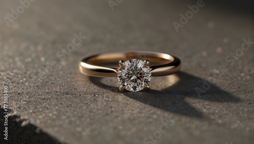 A sleek, modern engagement ring with a single, flawless diamond, catching the light in a chic, minimalist setting Generative AI