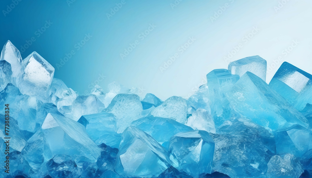 Beautiful original background image in a wide format in light blue tones of the surface with the texture of ice or stone.