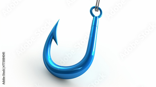 Dynamic technology financial business phishing concept. fishing hook in gross blue line going down on white background.