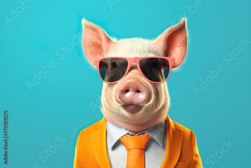 Pig wearing business suit and sunglasses. Generative Ai