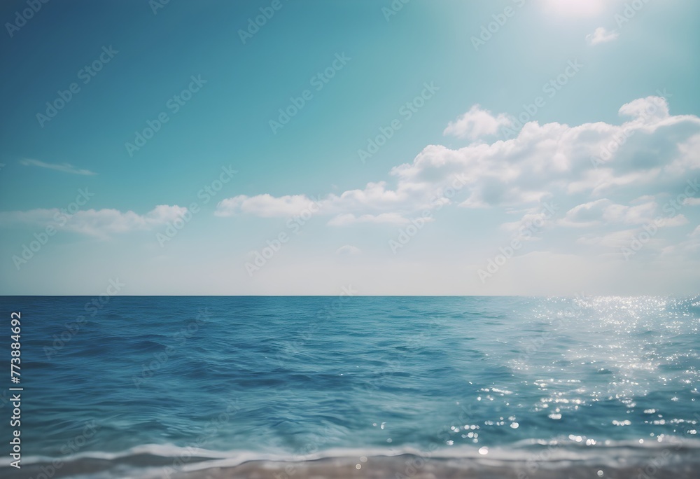Scenic Blue Ocean Water Horizon Overlooking White Cloudscape on a Clear Day