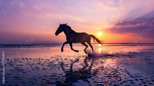 a horse running on a beach © ANDRIX