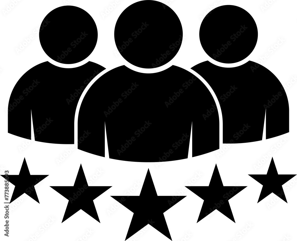 People group with 5 stars icon premium product quality rating flat logo. Team work symbol. Group of humans sign For your web site design, logo, app, UI. illustrationlogo People group with 5 stars icon premium product quality rating flat logo. Team work symbol. Group of humans sign For your web site design, logo, app, UI. illustrationlogo