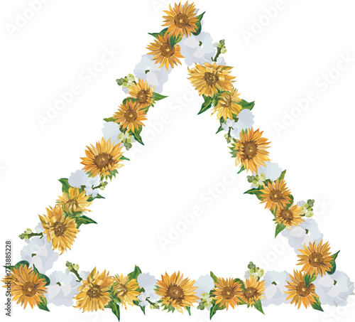 Sunflower frame illustration on transparent background.
