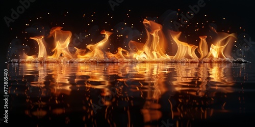 A bright, glowing fire releases sparks and heat, illuminating the night with fiery intensity