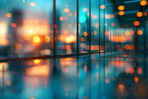 Blurred glass wall of modern business office building at the business center use for background in business concept. Blur corporate business office. Abstract office windows, Generative AI