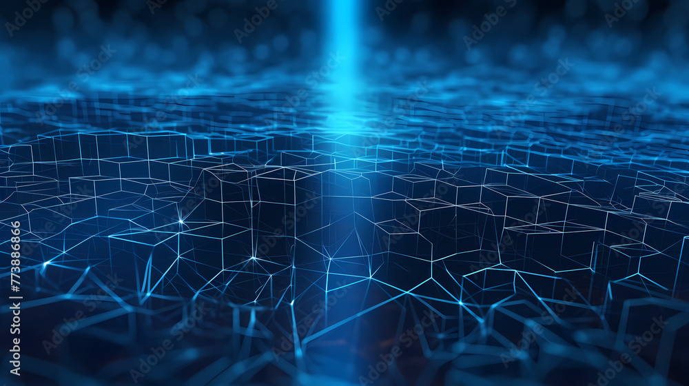 Obraz premium Abstract blue grid, blockchain background