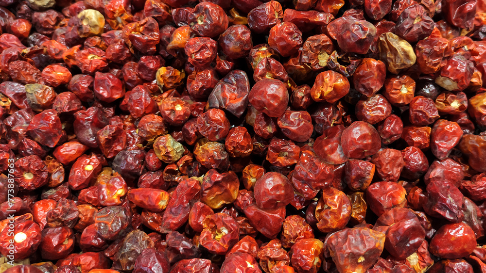 Red chilli Pepper in bulk in supermarket Red chilli Pepper in bulk in supermarket