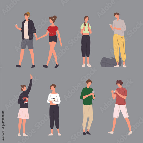 Various postures of characters in daily life, from relaxed resting states to active moments of movement