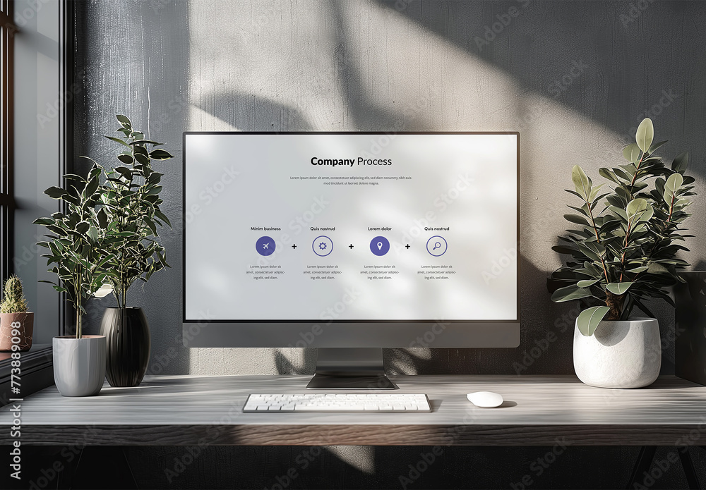 Modern Computer Screen Mockup With Office Desk and Generative ai Stock ...