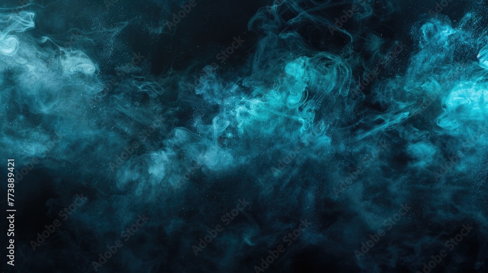 Blue Black. Haze Texture in Fantasy Night Sky with Shiny Glitter Steam Cloud