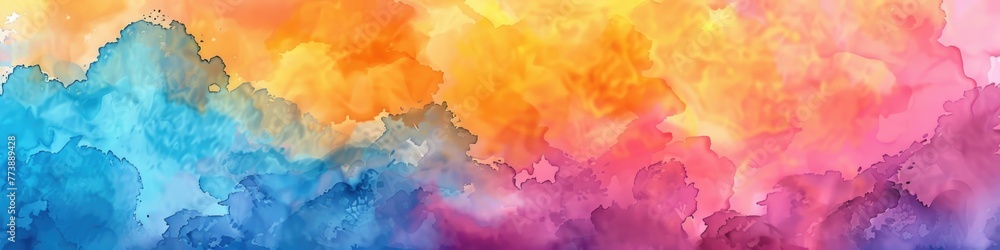 Bright Colors Abstract. Watercolor Texture of Sunset Sky in Pastel Rainbow Shades