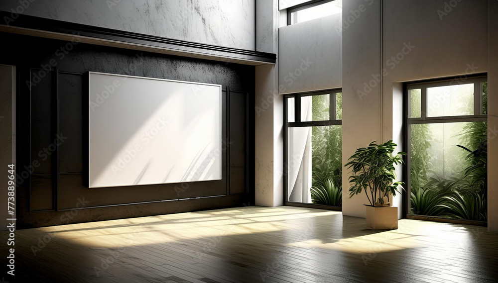 large white room in a luxurious loft. interesting wall design with plants, picture frames, atmospheric light, for presentations, product design and art
large white room in a luxurious loft. interesting wall design with plants, picture frames, atmospheric light, for presentations, product design and art