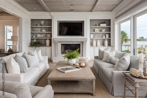Distressed Wood Coastal Farmhouse Living Room Ideas: Weathered Finishes Inspo