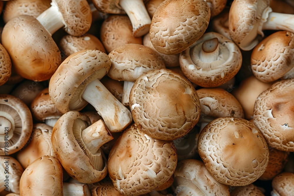 Fresh champignon mushrooms piled together as wallpaper, closeup Fresh champignon mushrooms piled together as wallpaper, closeup