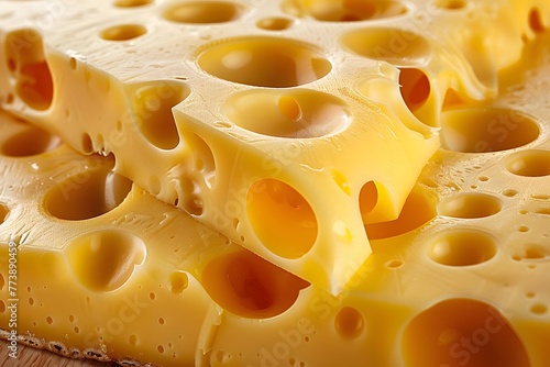 Fresh new cheese with beautiful air holes, close-up photo, wallpaper photo