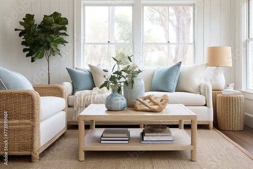 Jute and Sisal Rugs: Coastal Farmhouse Living Room Ideas with Natural Textures