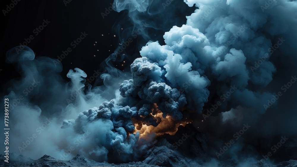 Blue and black smoke mist clouds background. Beautiful dark smokey wallpaper. Abstract misty header design concept.