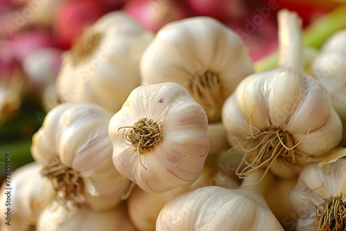 Garlic, a versatile spice ingredient, closeup, background, top view