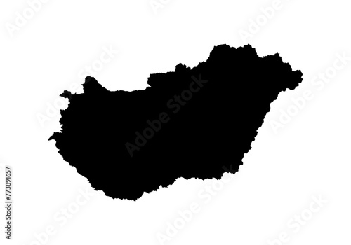Mapa negro de Hungría en fondo blanco. 